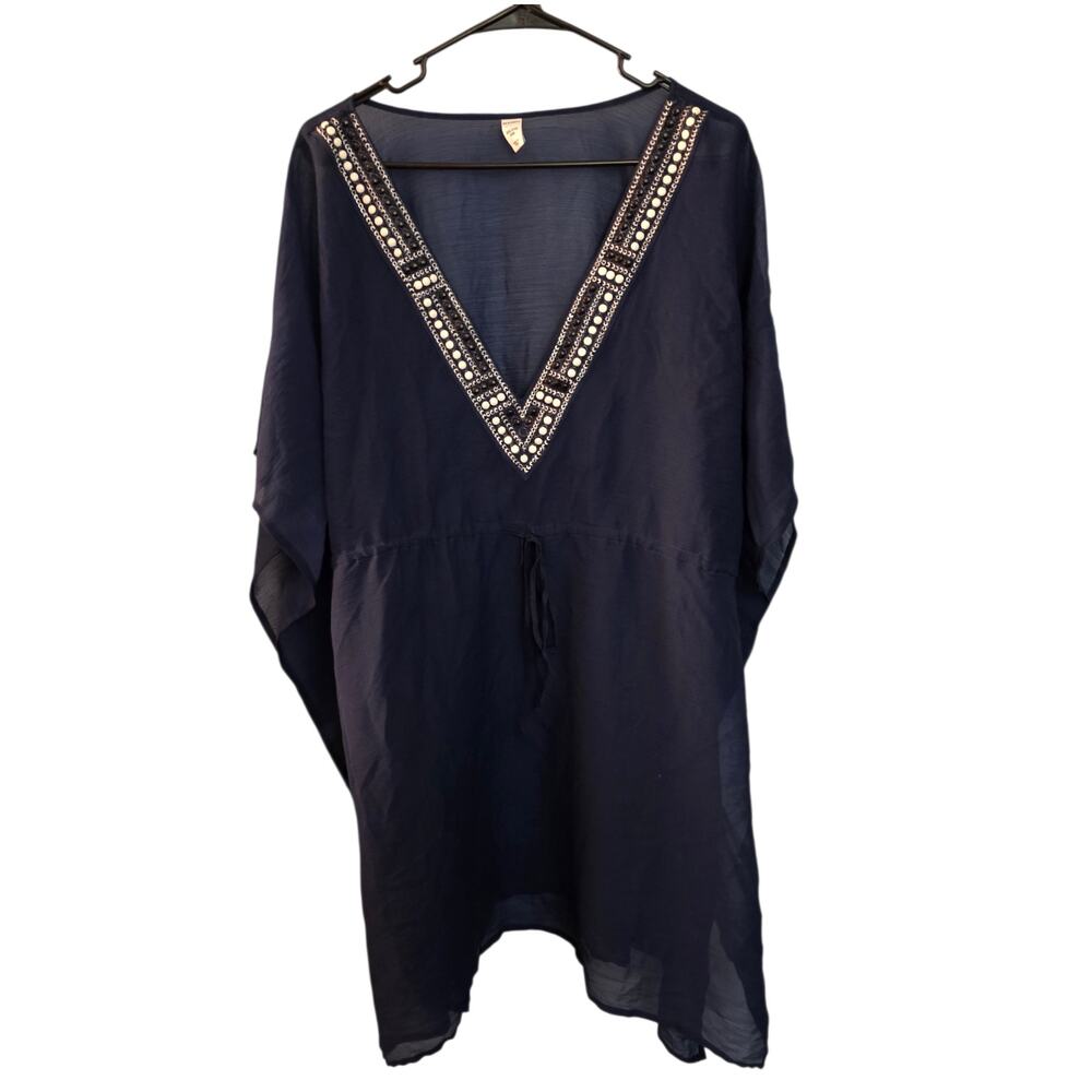 Boho swim cover-up. Bejeweled adjustabke over piece. XXL.
